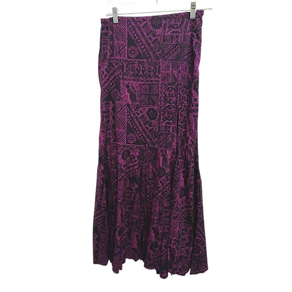 Hinano Tahiti Maxi Skirt S Magenta Tropical Western Cowgirl Boho Art Block Print - Picture 6 of 16
